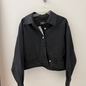 Brand new leather like Zara oversized black jacket